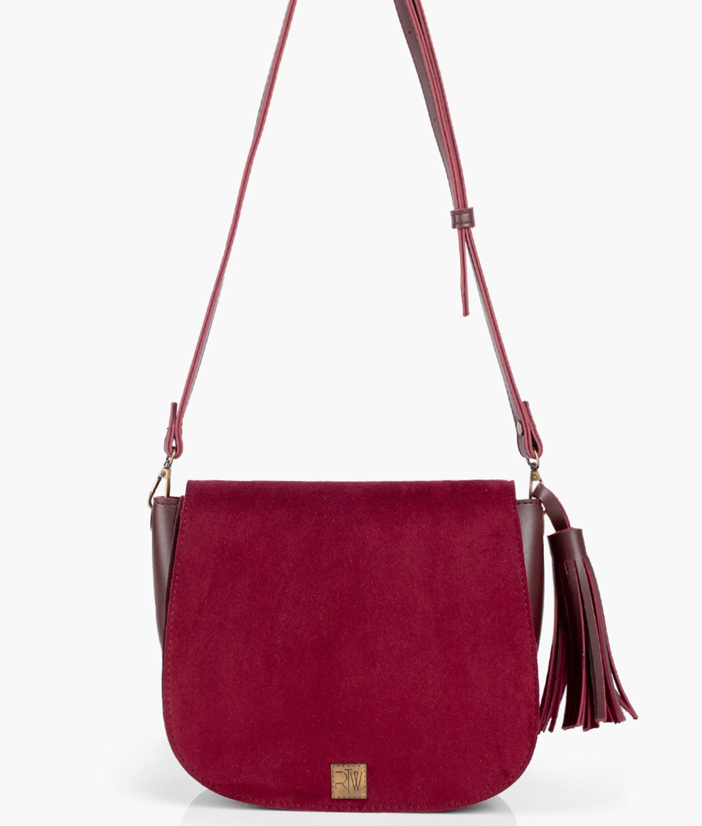 Burgundy suede foldover saddle bag