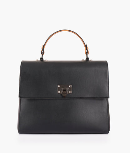 Black flap-over top-handle bag