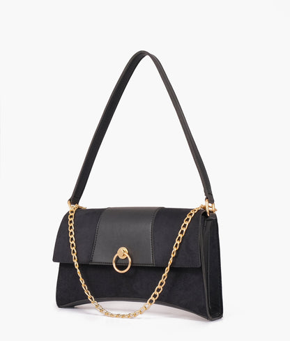 Black suede buckle envelope bag