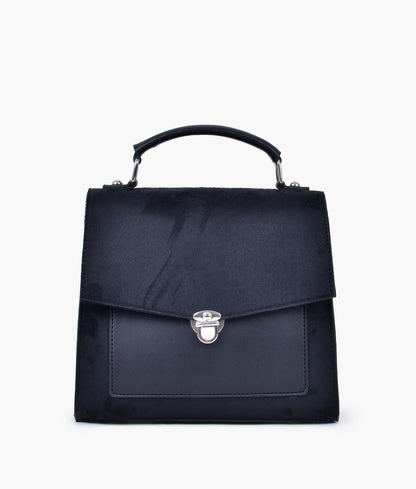 Black suede push-lock messenger bag