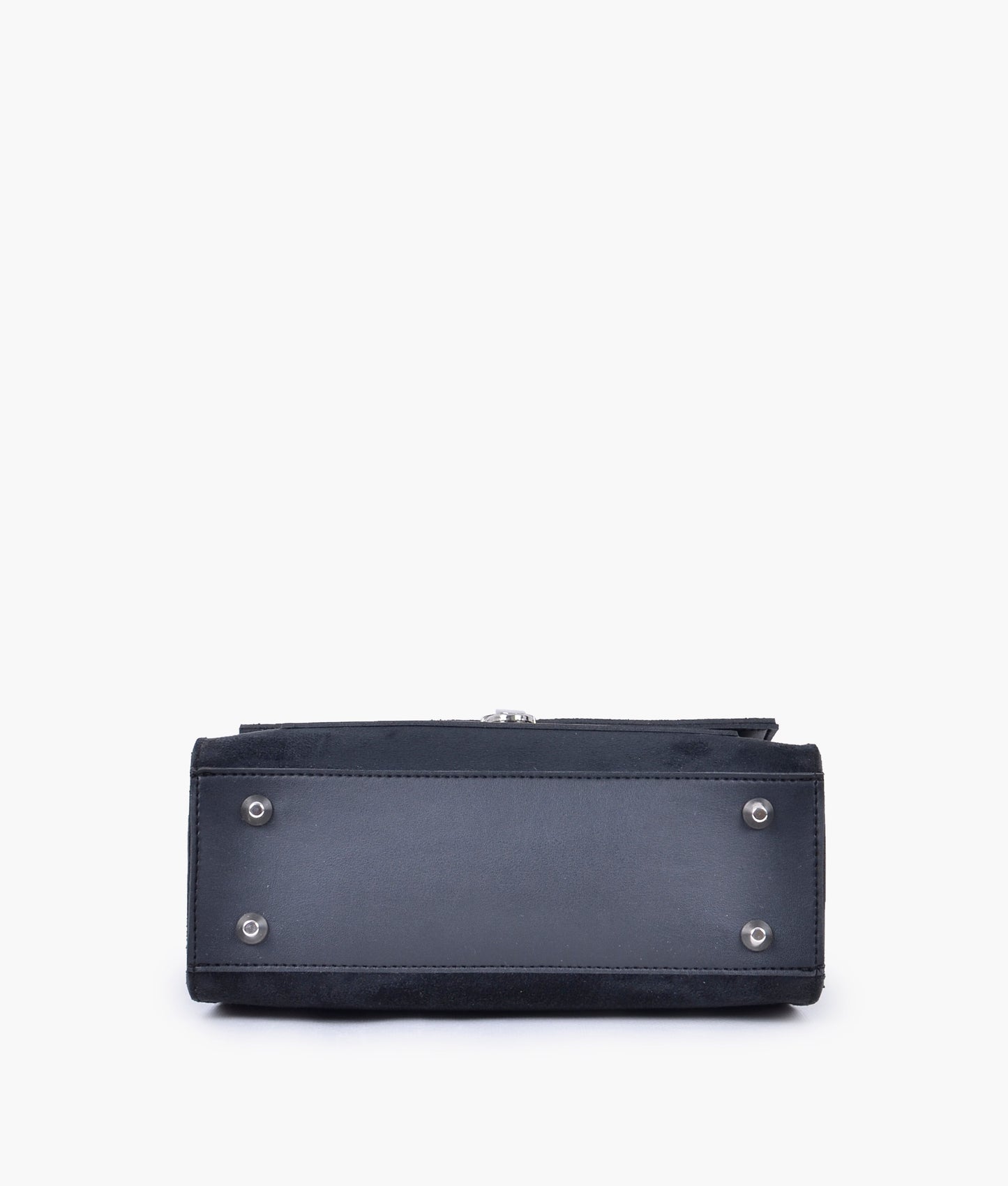 Black suede push-lock messenger bag