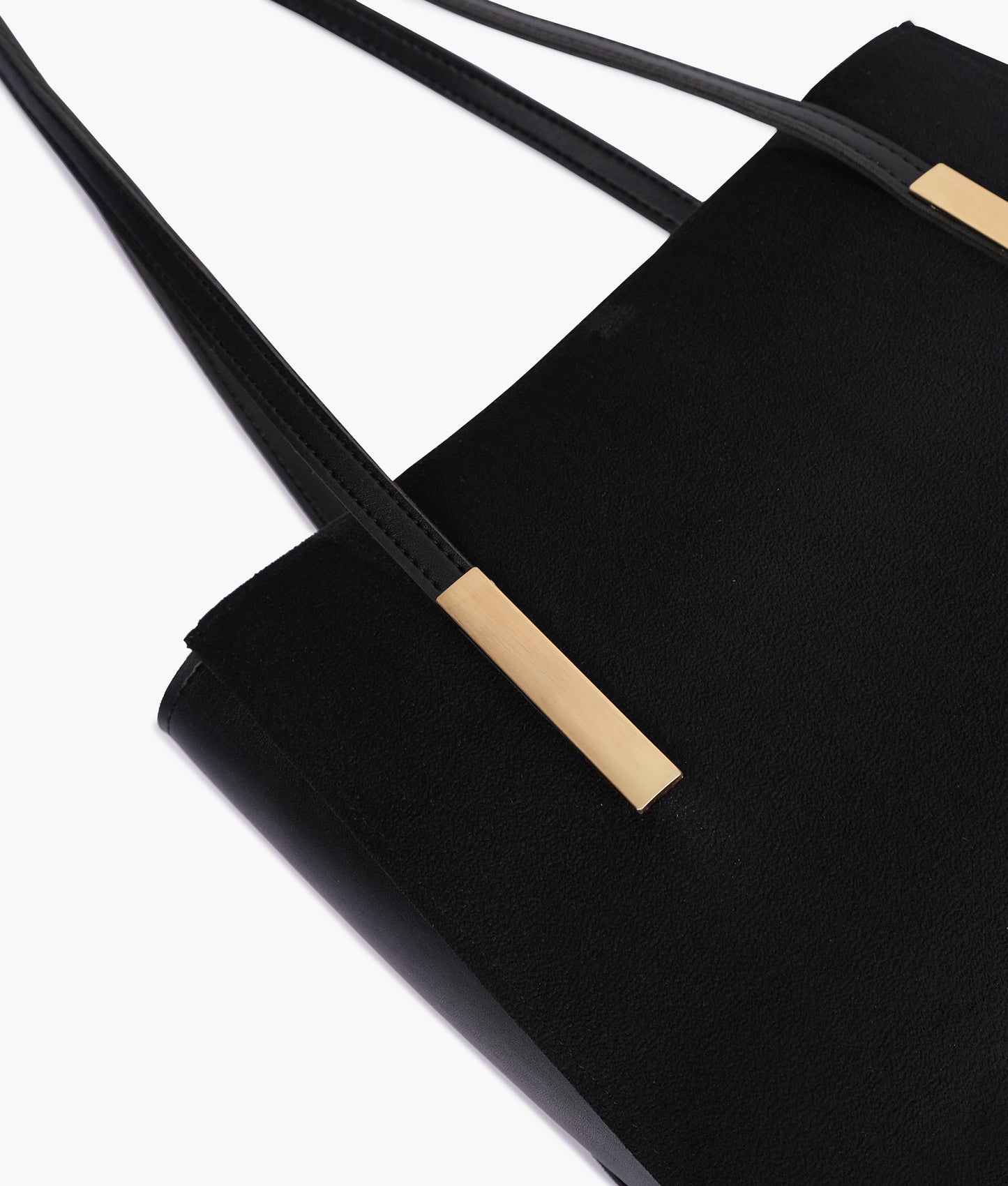 Black suede zipper shoulder bag with long handle