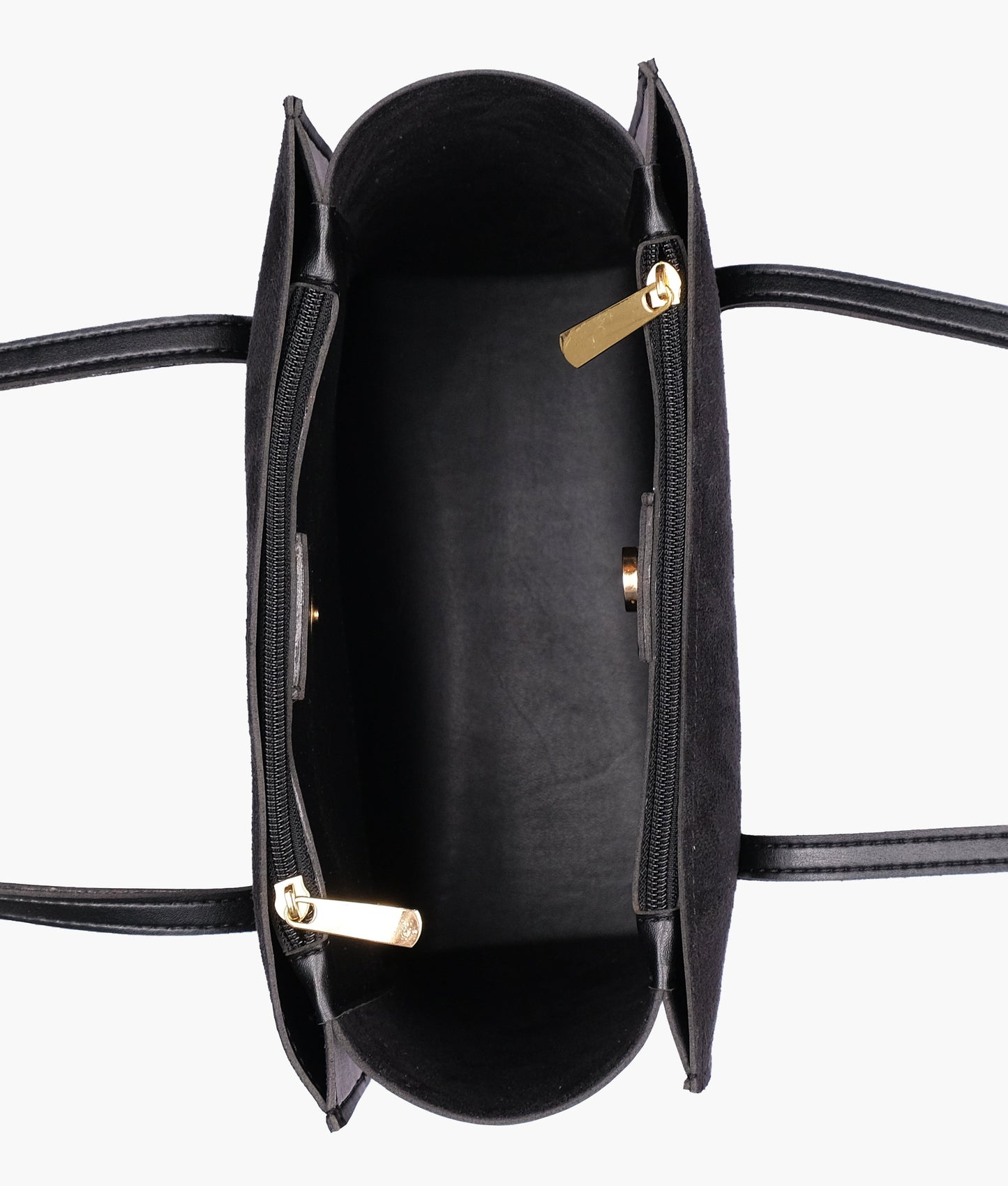 Black suede zipper shoulder bag with long handle