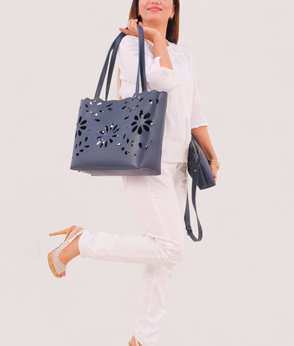 Blue two-piece floral tote