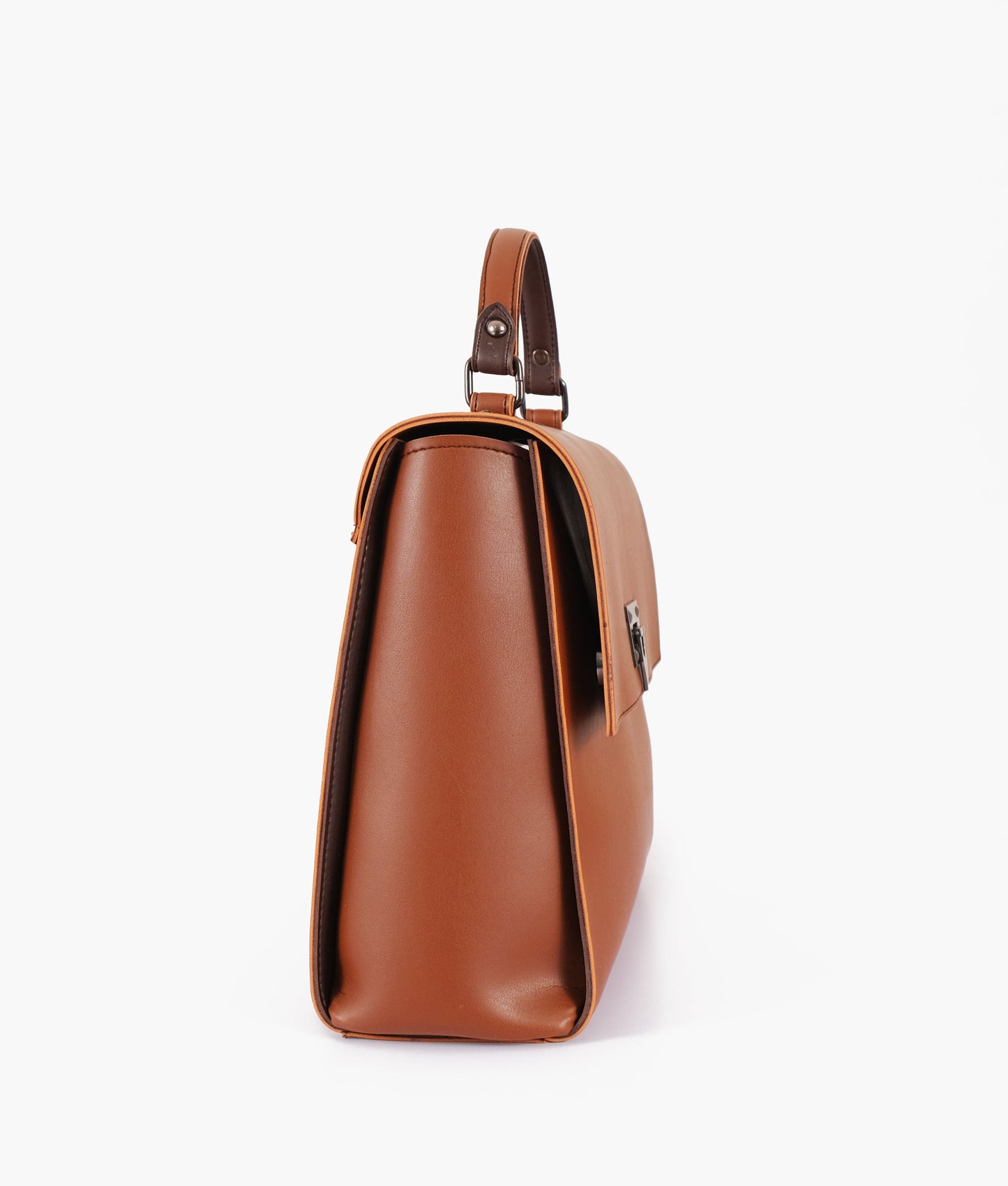 Brown flap-over top-handle bag