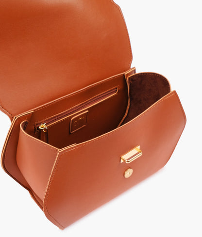 Brown top-handle hexagon bag