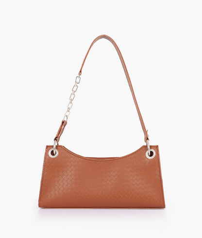 Brown weaved elongated chain handle purse