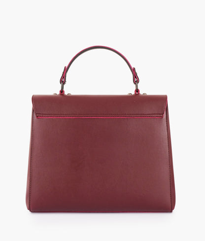 Burgundy flap-over top-handle bag