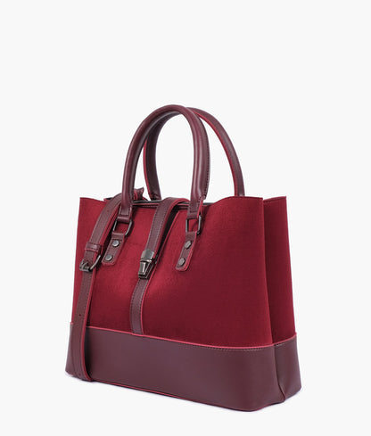 Burgundy suede multi-compartment shoulder bag