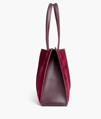 Burgundy suede work tote bag