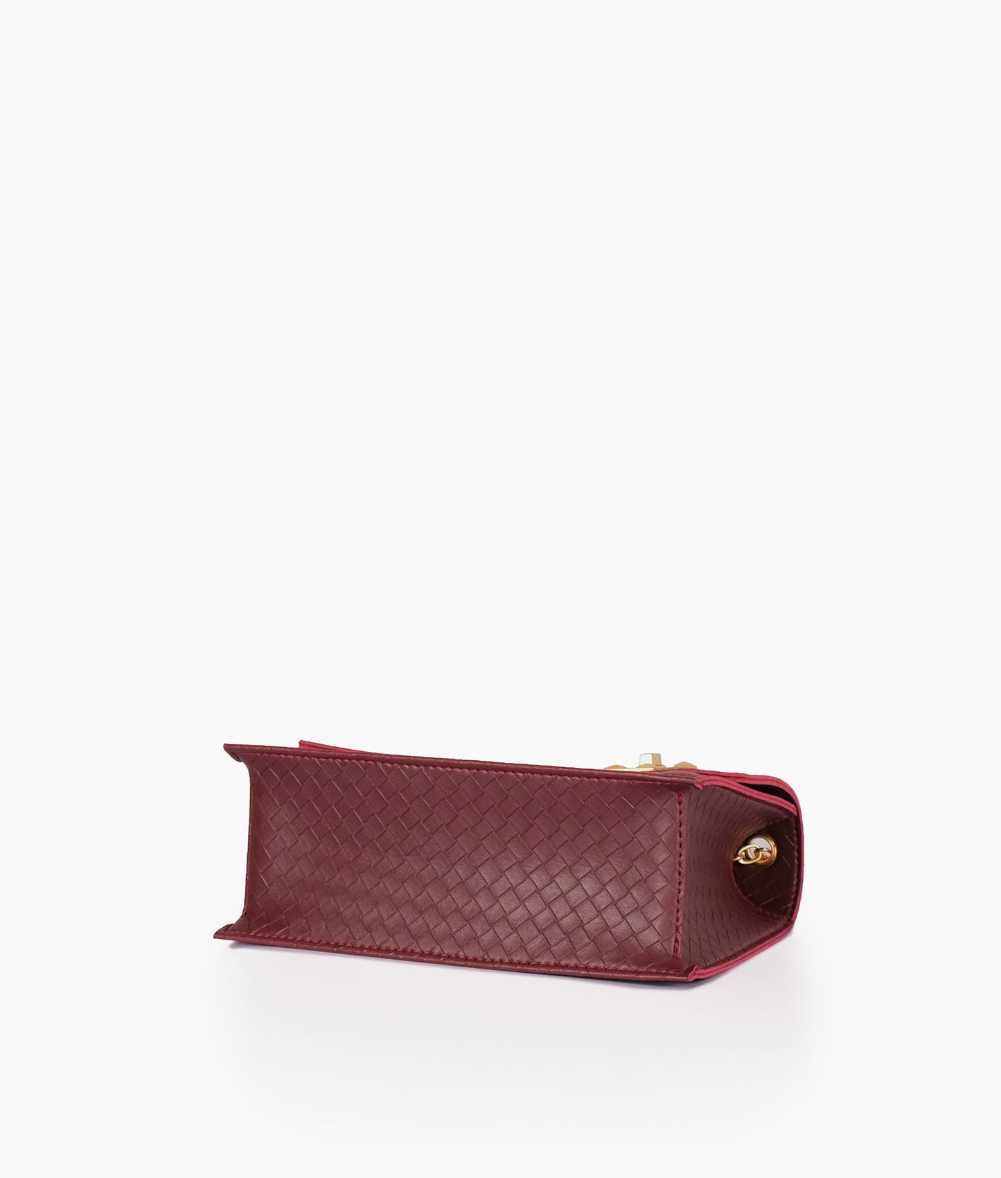 Burgundy weaved chain shoulder bag with twist lock