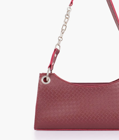 Burgundy weaved elongated chain handle purse