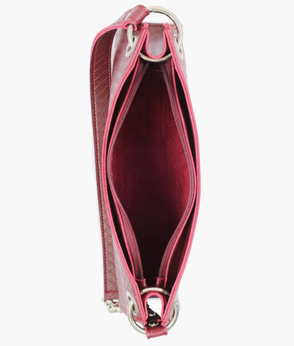 Burgundy weaved elongated chain handle purse